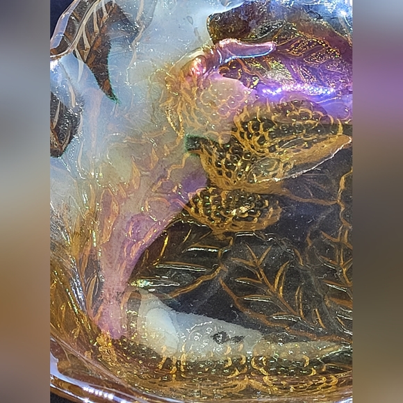 Vintage carnival glass dish, bowl, candy dish, amber & purple glass dish, grape - Picture 5 of 5